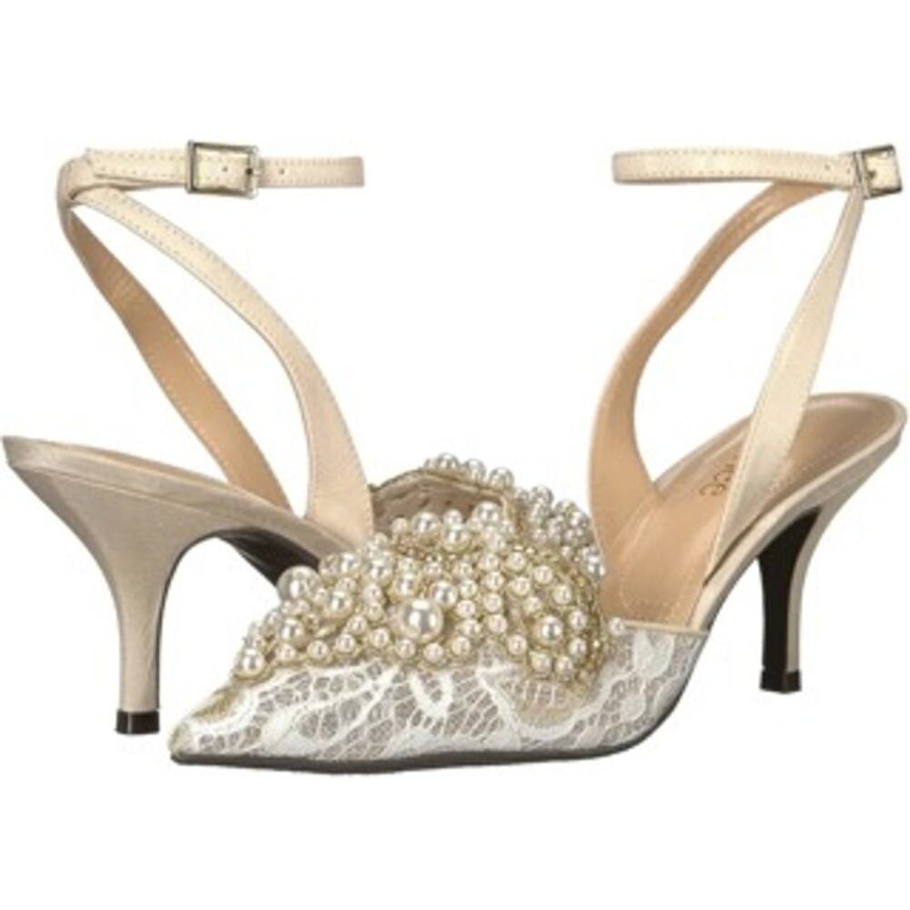 J.Renee Cream and Gold Heels with Pearl Embellishments